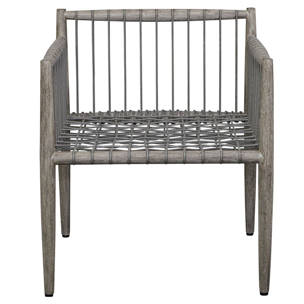 Dara Coastal Beach Grey Mahogany Wood Rope Rectangular Outdoor Ottoman|