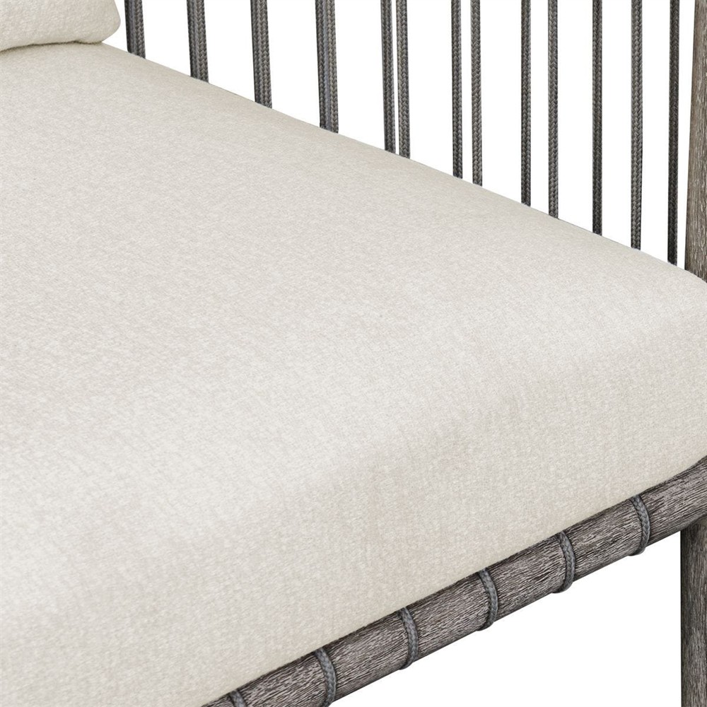 Dara Coastal Beach Grey Mahogany Wood Rope Rectangular Outdoor Ottoman|