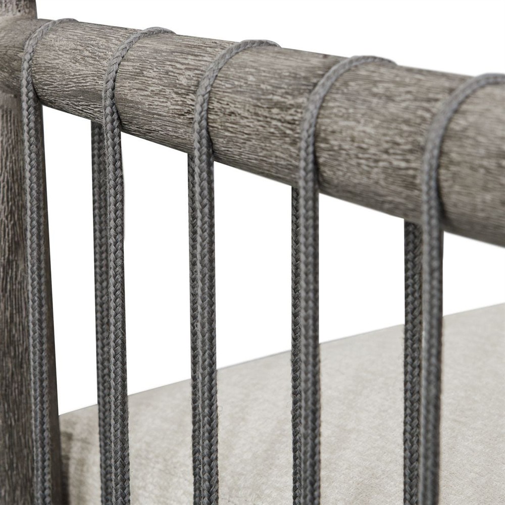 Dara Coastal Beach Grey Mahogany Wood Rope Rectangular Outdoor Ottoman|