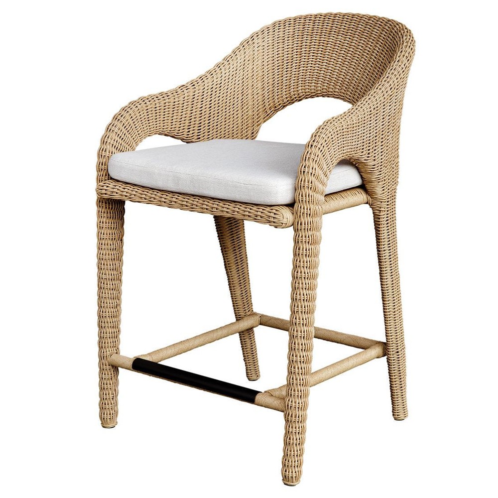 Kaela Coastal Beach Brown Woven Wicker Outdoor Counter Stool|