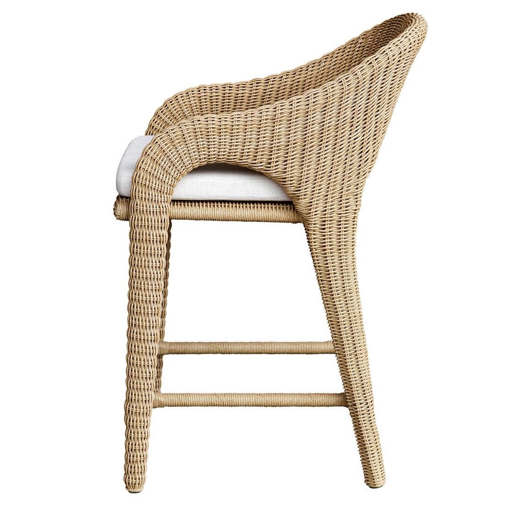 Kaela Coastal Beach Brown Woven Wicker Outdoor Counter Stool|