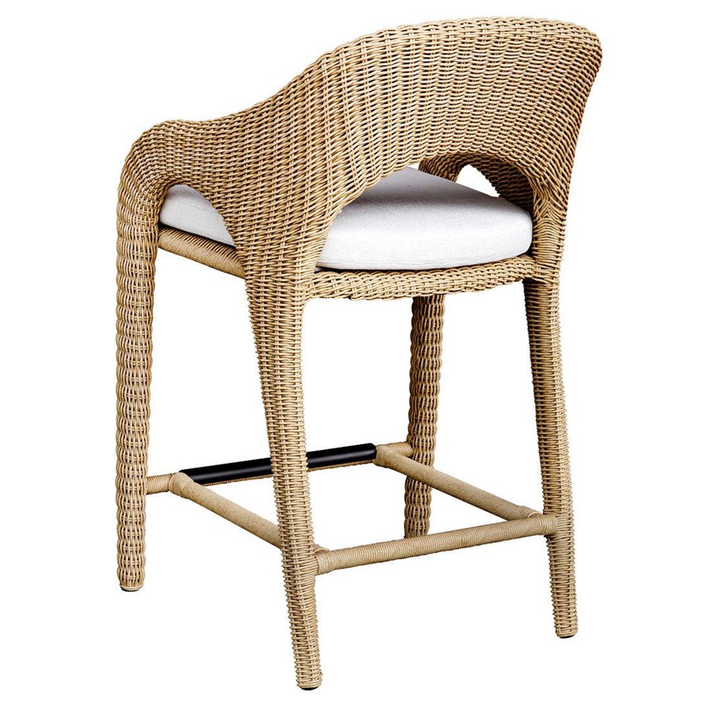 Kaela Coastal Beach Brown Woven Wicker Outdoor Counter Stool|