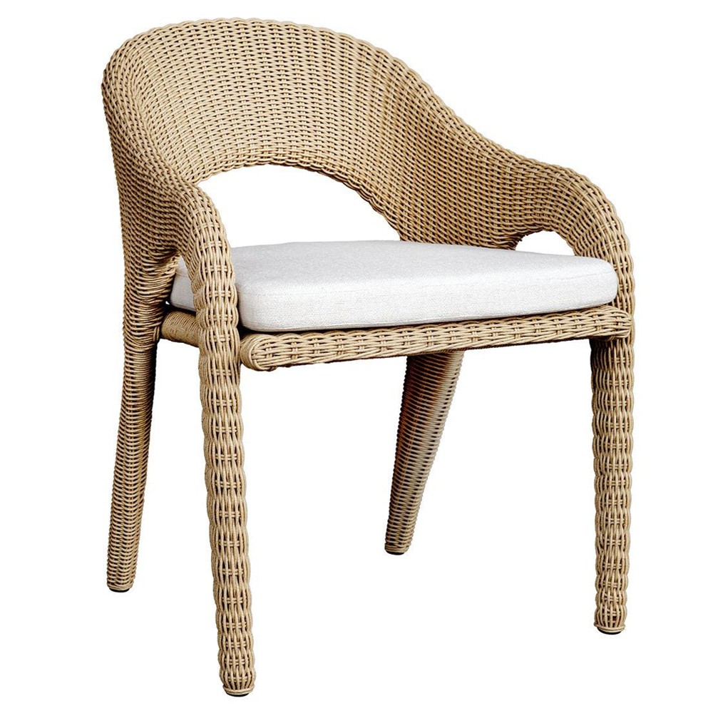 Kaela Coastal Beach Brown Woven Wicker Outdoor Dining Arm Chair|