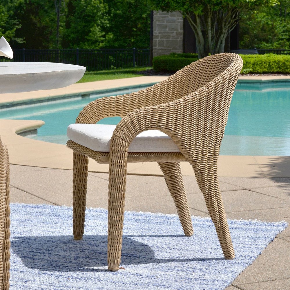 Kaela Coastal Beach Brown Woven Wicker Outdoor Dining Arm Chair|