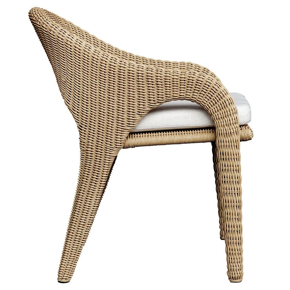 Kaela Coastal Beach Brown Woven Wicker Outdoor Dining Arm Chair|