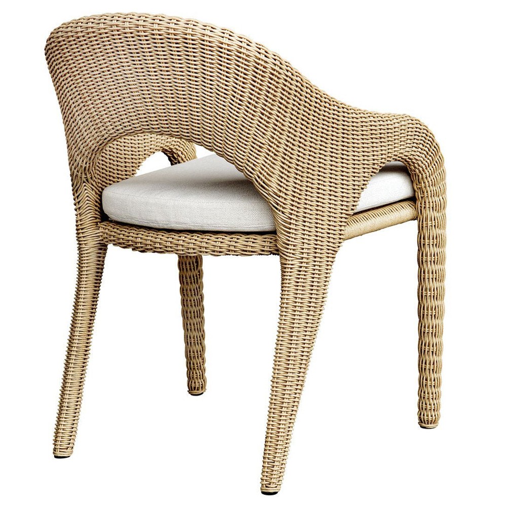 Kaela Coastal Beach Brown Woven Wicker Outdoor Dining Arm Chair|