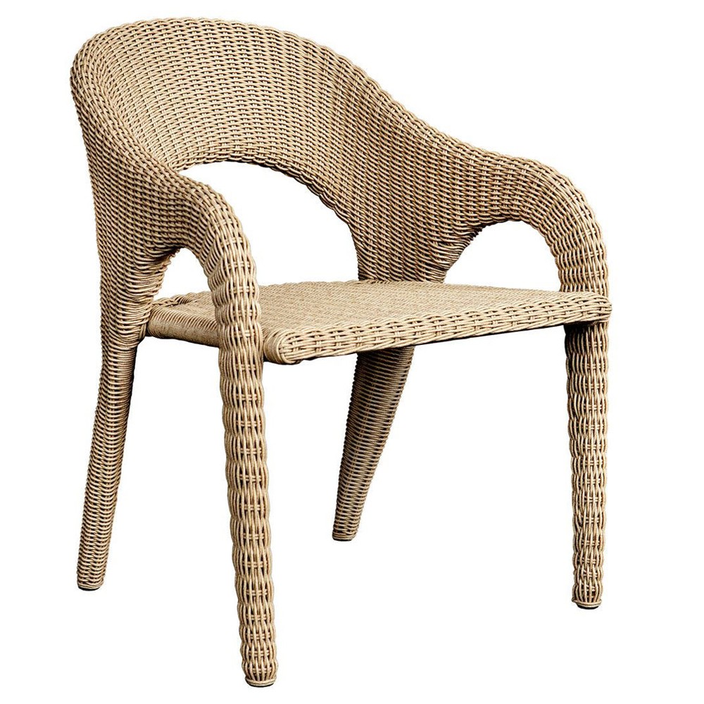 Kaela Coastal Beach Brown Woven Wicker Outdoor Dining Arm Chair|