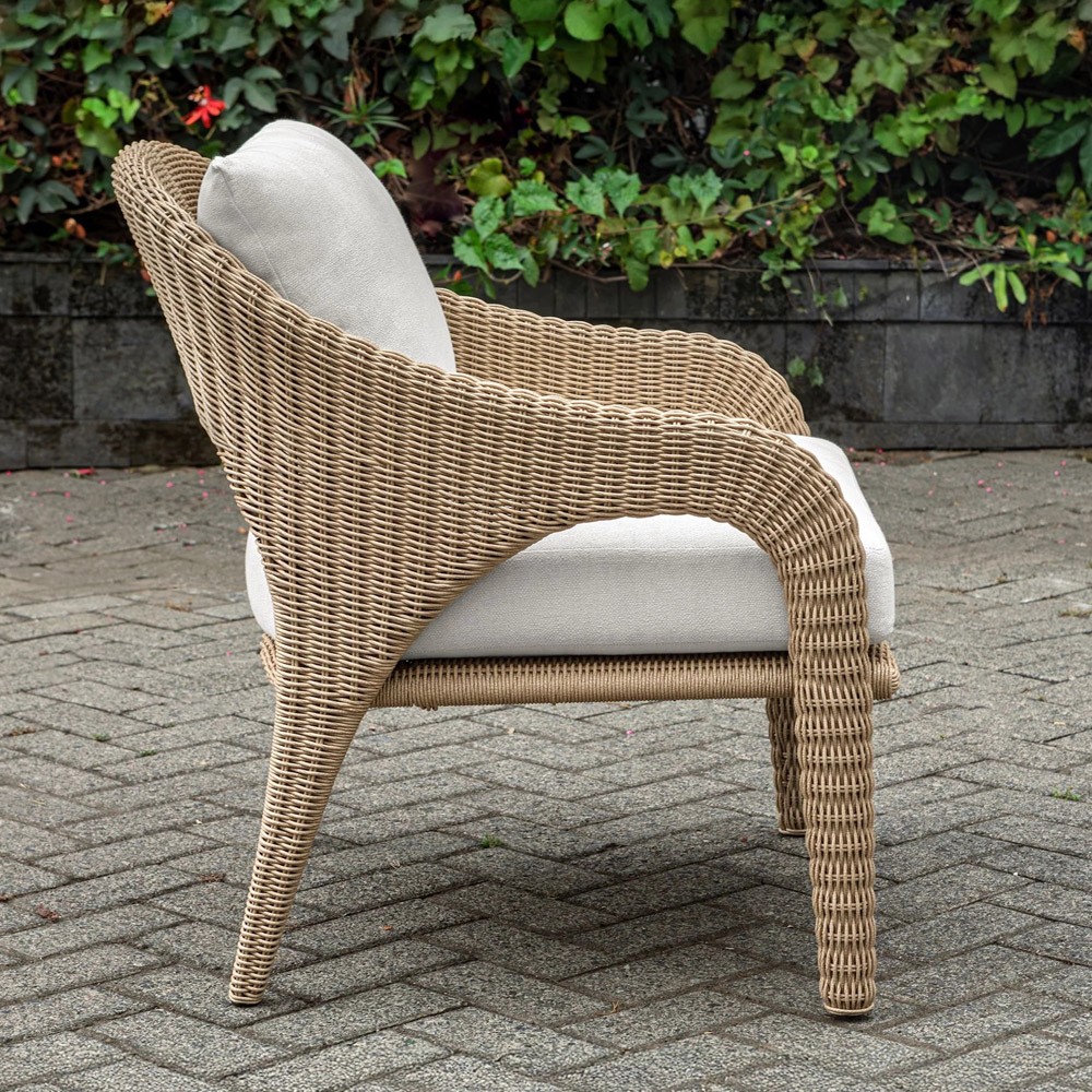 Kaela Coastal Beach Brown Woven Wicker Outdoor Lounge Chair|