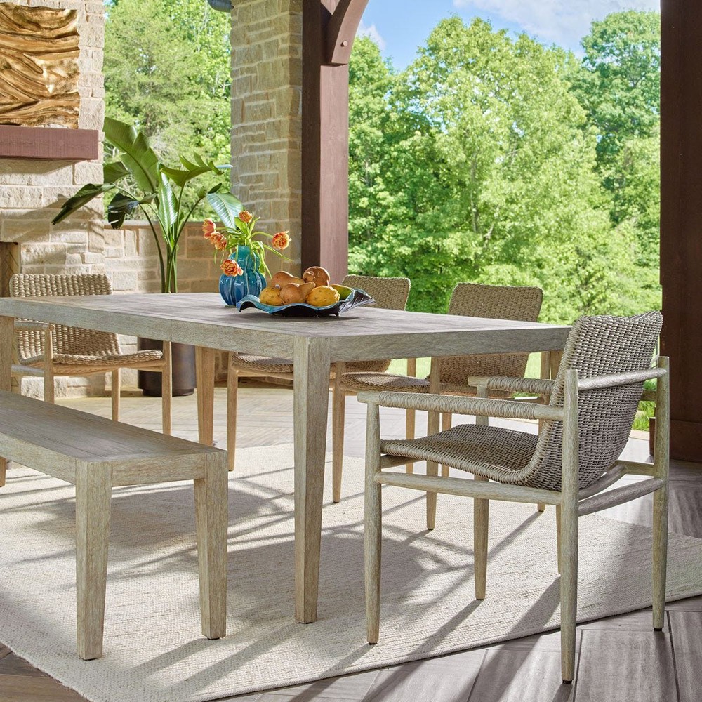 Woodside Coastal Beach Cerused Grey Mahogany Wood Outdoor Dining Table - 92"|