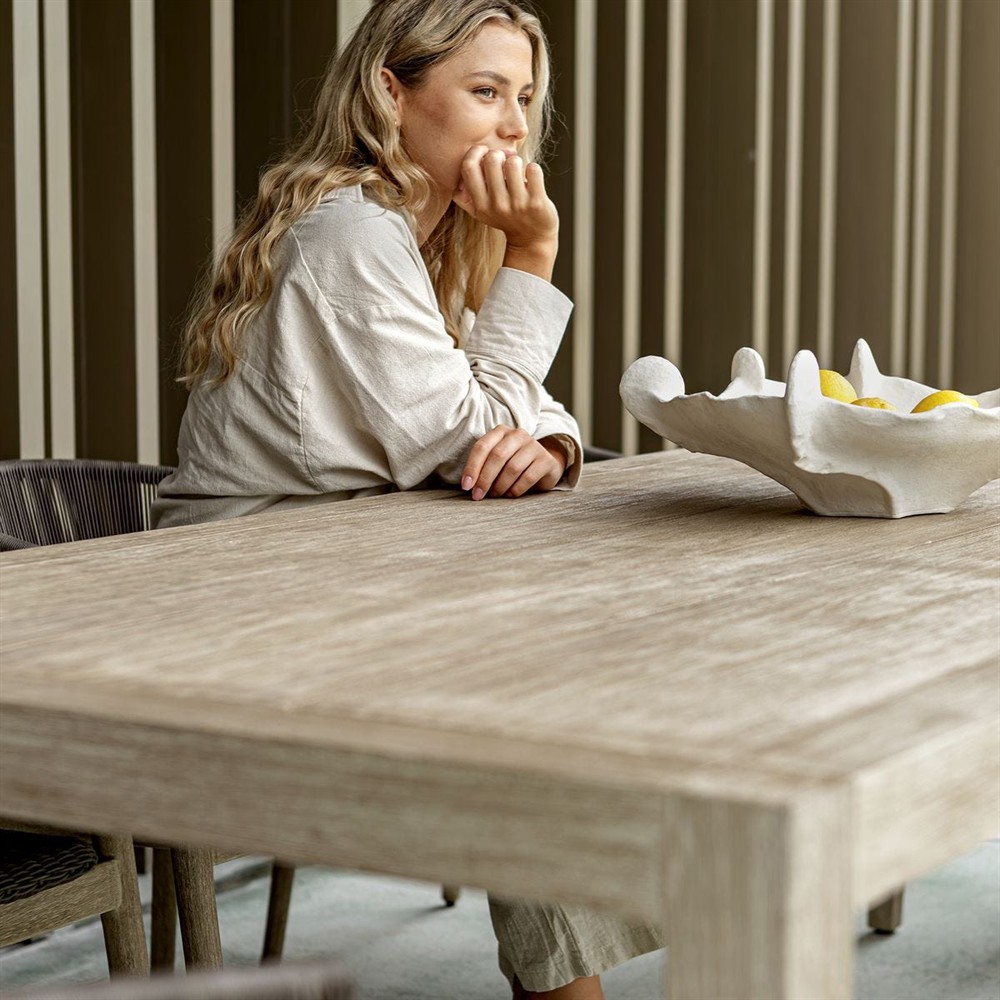 Woodside Coastal Beach Cerused Grey Mahogany Wood Outdoor Dining Table - 92"|