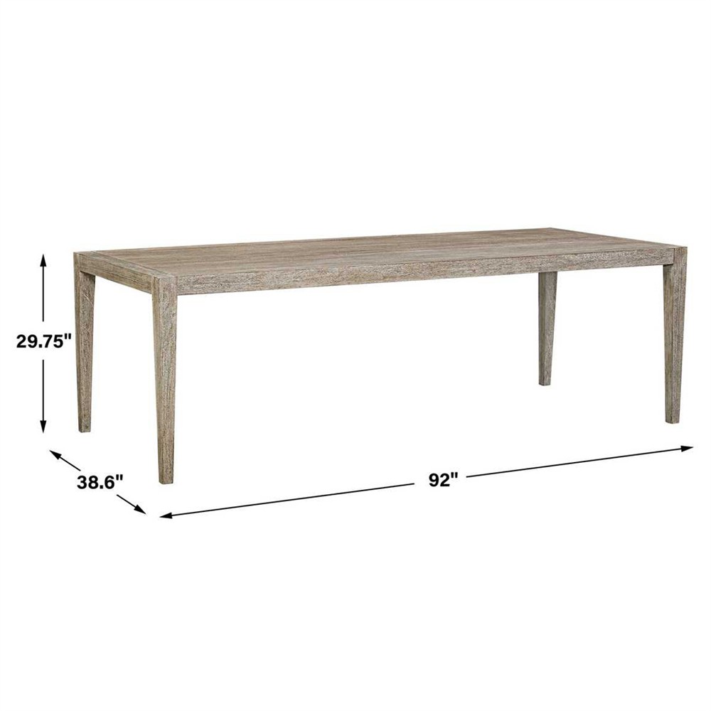 Woodside Coastal Beach Cerused Grey Mahogany Wood Outdoor Dining Table - 92"|