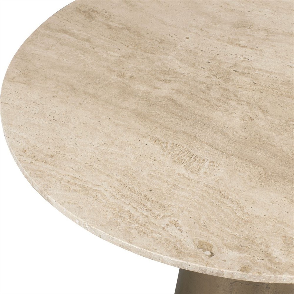 Hera Modern White Travertine Antique Brass Round Outdoor Bistro Table - 36"|