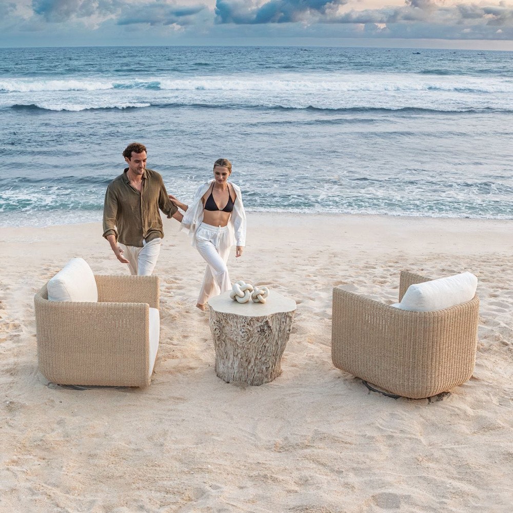 Jasper Coastal Beach White Tree Concrete Round Outdoor Side Table|