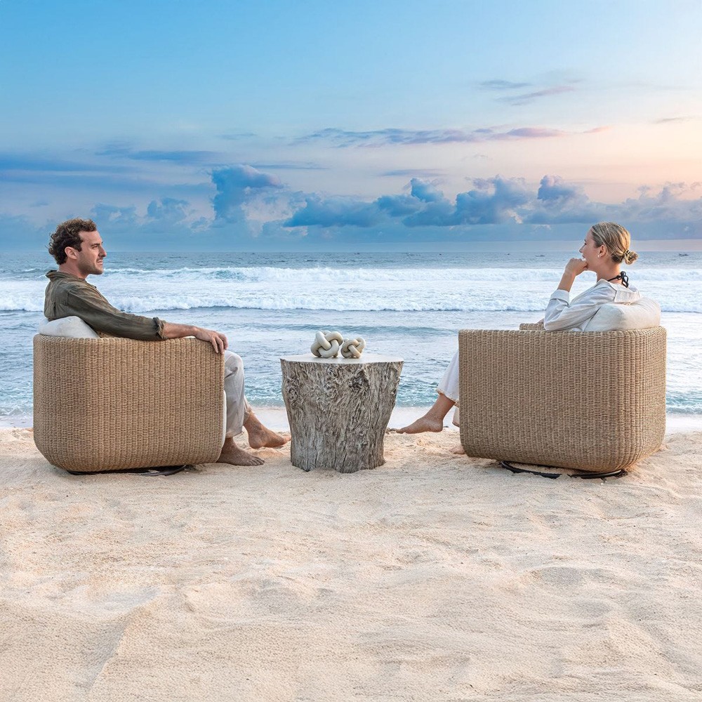 Jasper Coastal Beach White Tree Concrete Round Outdoor Side Table|