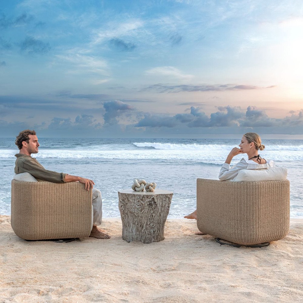 Jasper Coastal Beach White Tree Concrete Round Outdoor Side Table|