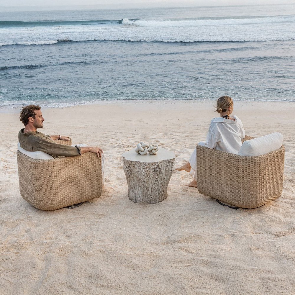 Jasper Coastal Beach White Tree Concrete Round Outdoor Side Table|