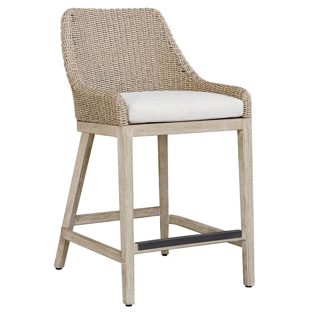 Amalfi Coastal Beach Grey Mahogany Wood Woven Wicker Outdoor Counter Stool|