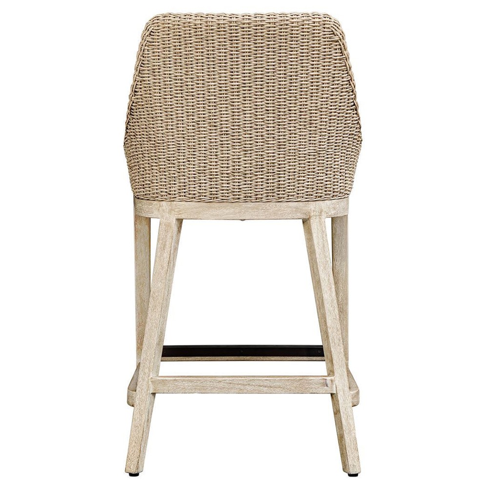 Amalfi Coastal Beach Grey Mahogany Wood Woven Wicker Outdoor Counter Stool|