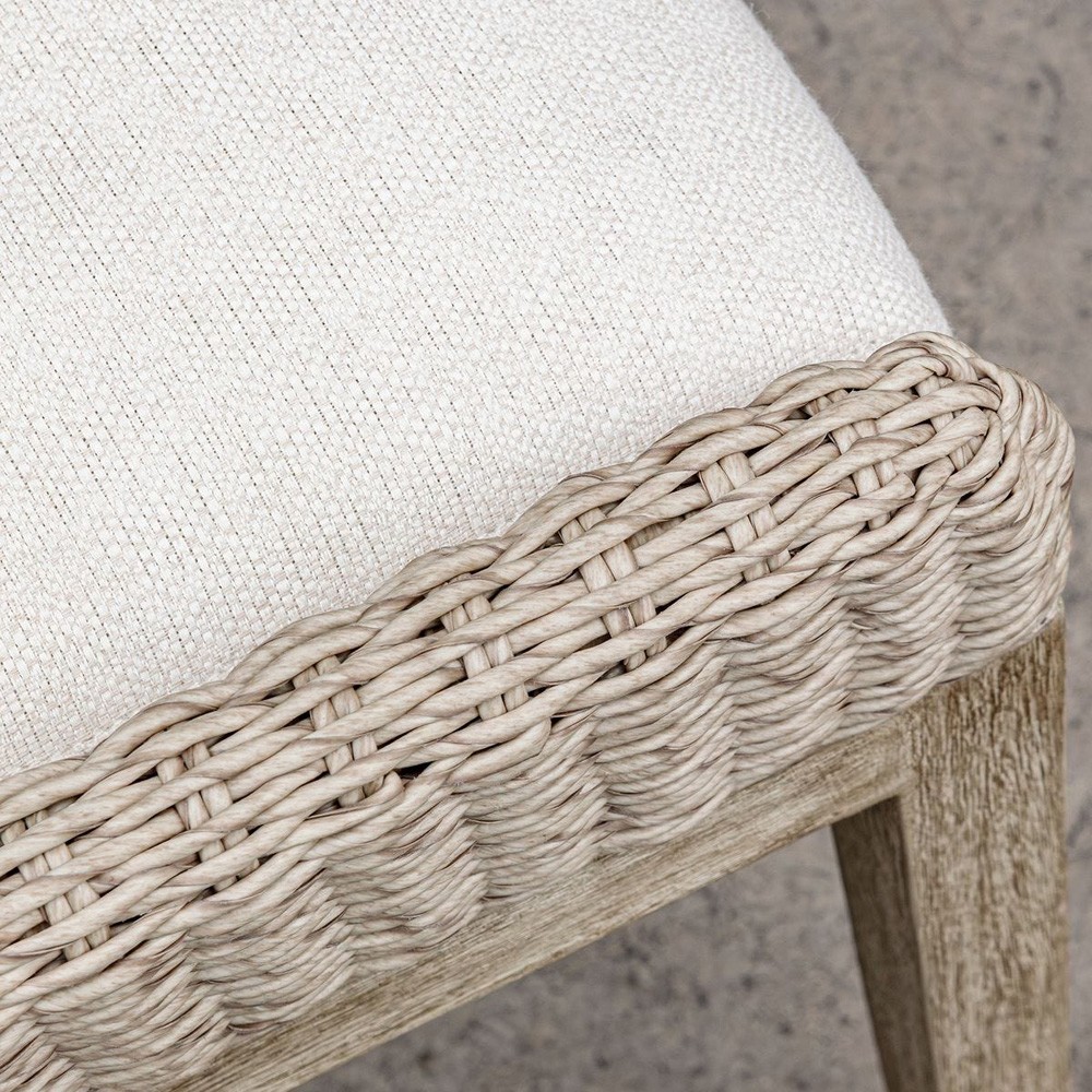 Amalfi Coastal Beach Grey Mahogany Wood Woven Wicker Outdoor Dining Chair|