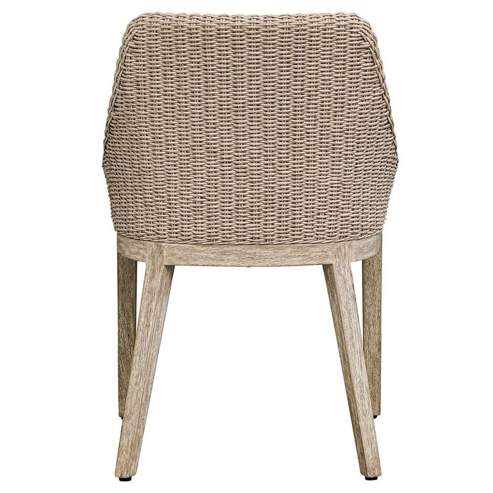 Amalfi Coastal Beach Grey Mahogany Wood Woven Wicker Outdoor Dining Chair|