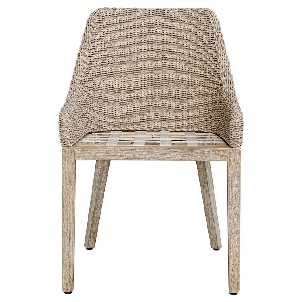 Amalfi Coastal Beach Grey Mahogany Wood Woven Wicker Outdoor Dining Chair|