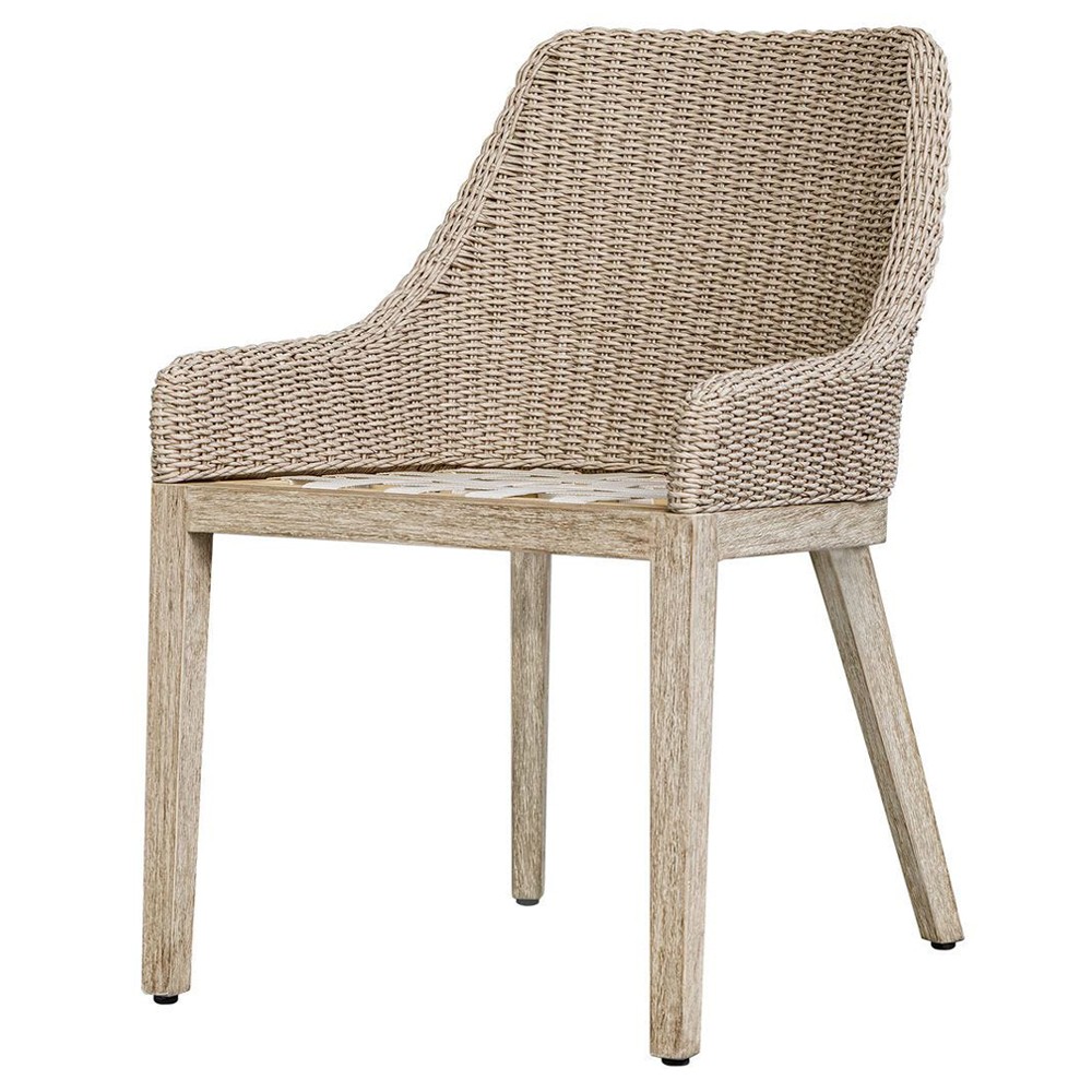 Amalfi Coastal Beach Grey Mahogany Wood Woven Wicker Outdoor Dining Chair|