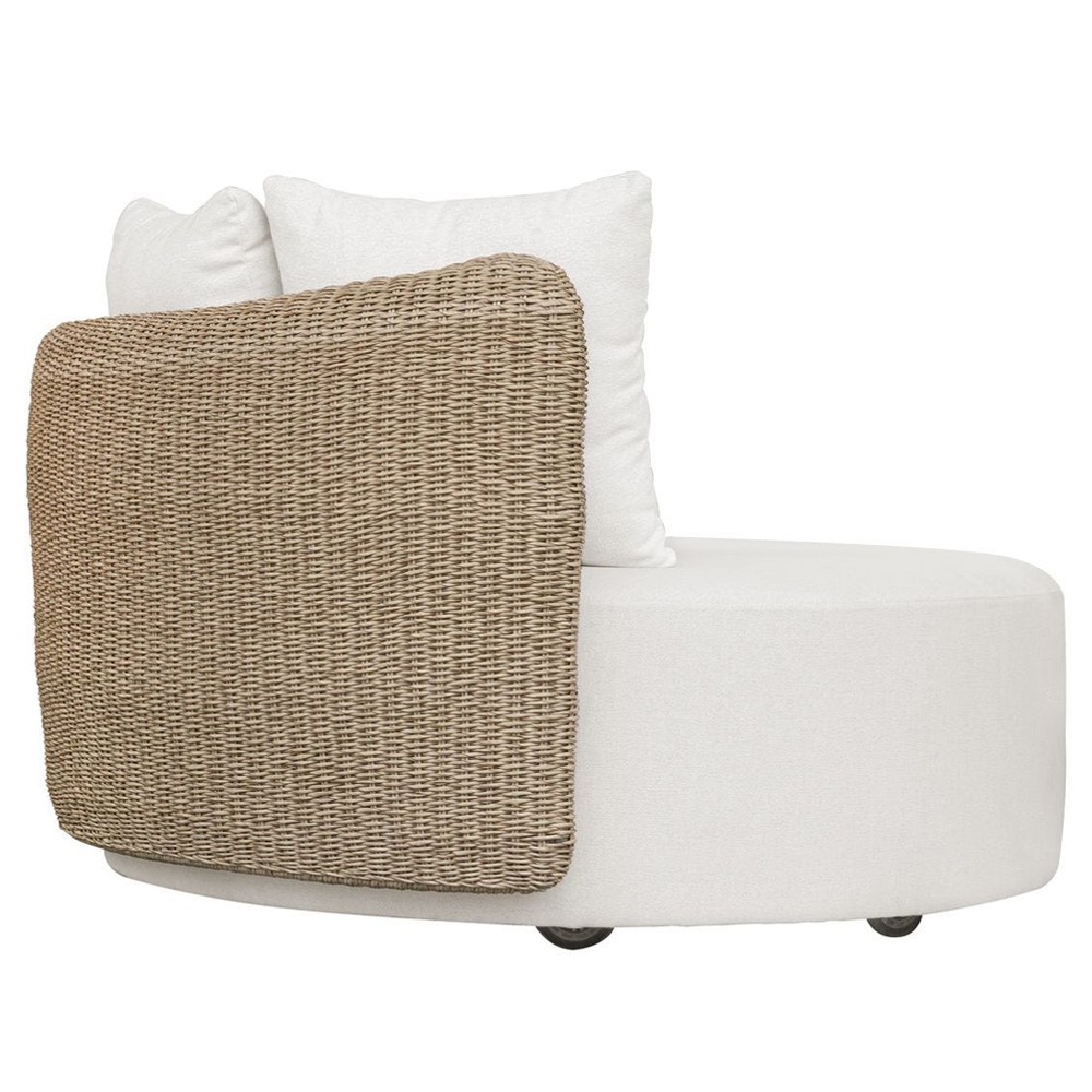 Sunny Coastal Beach Brown Woven Wicker Outdoor Swivel Day Bed|