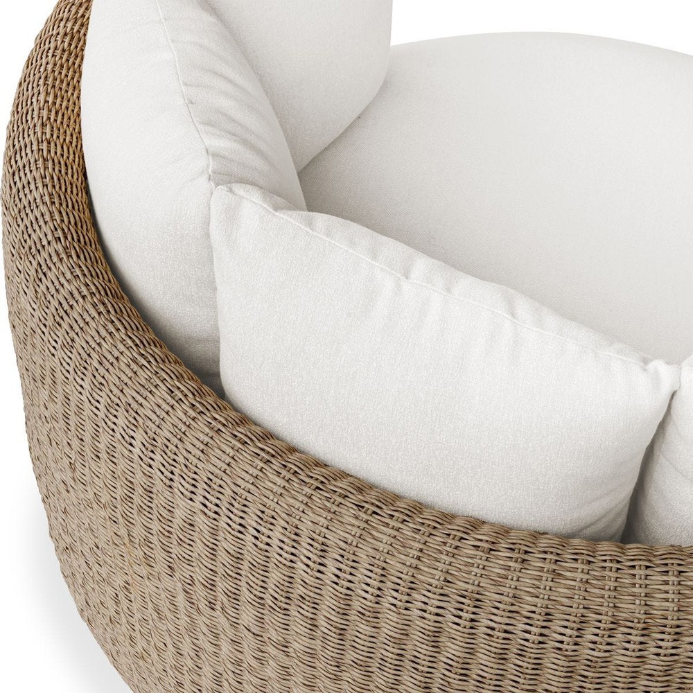 Sunny Coastal Beach Brown Woven Wicker Outdoor Swivel Day Bed|