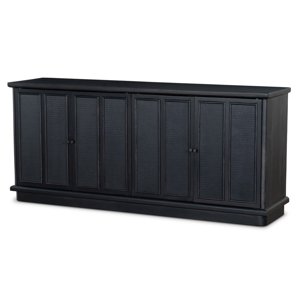 Arnaud Rustic Lodge Black Woven Cane Mango Wood Media Console - 72"|