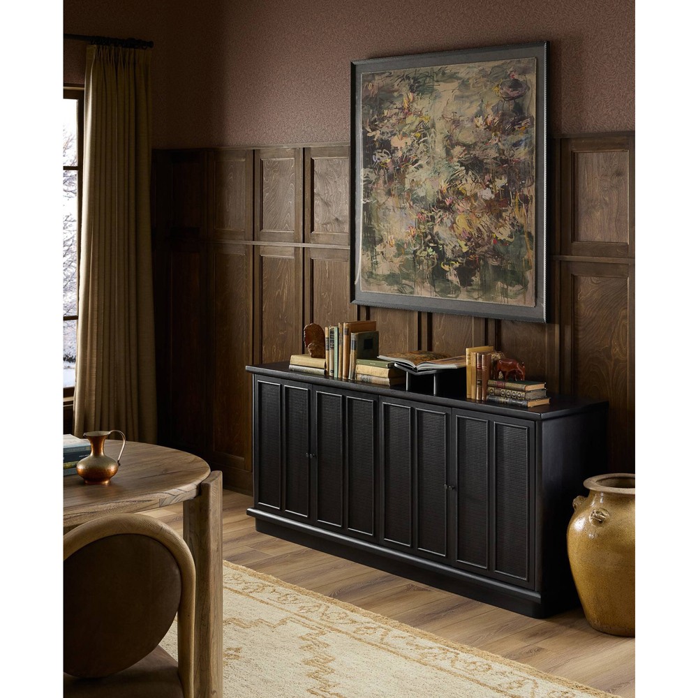 Arnaud Rustic Lodge Black Woven Cane Mango Wood Media Console - 72"|