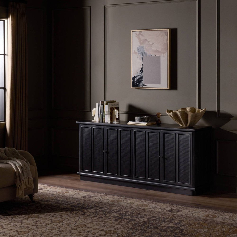 Arnaud Rustic Lodge Black Woven Cane Mango Wood Media Console - 72"|