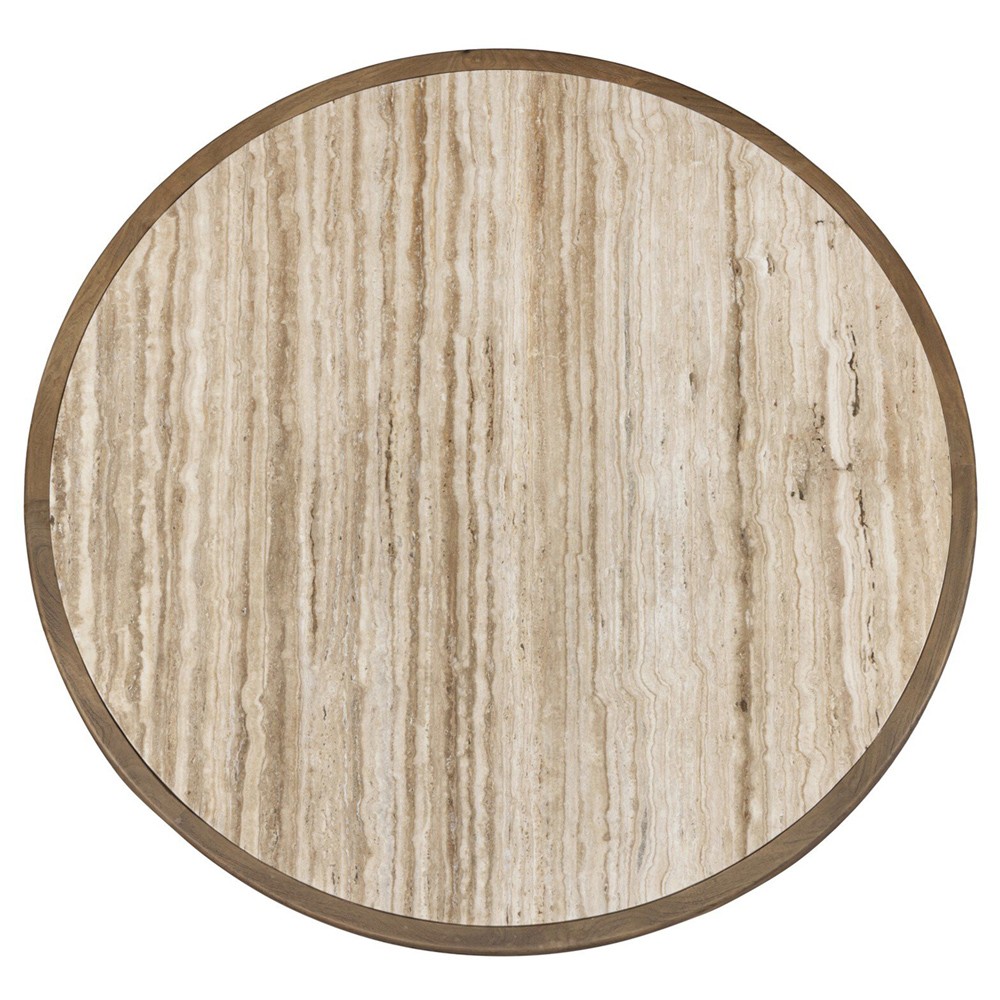 Bourne Modern Classic Beige Travertine Round Pedestal Dining Table - 55"|