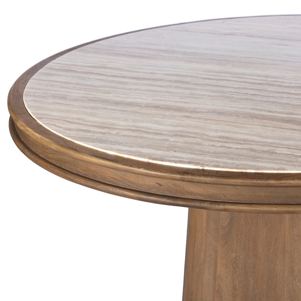 Bourne Modern Classic Beige Travertine Round Pedestal Dining Table - 55"|