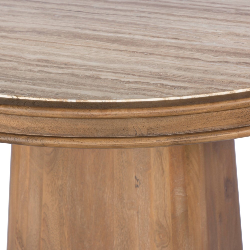 Bourne Modern Classic Beige Travertine Round Pedestal Dining Table - 55"|
