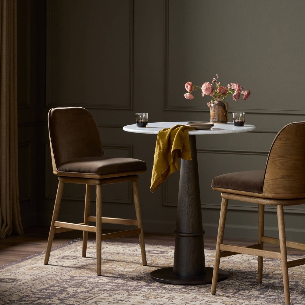 Camden Modern Classic Dark Brown Velvet Performance Swivel Counter Stool |