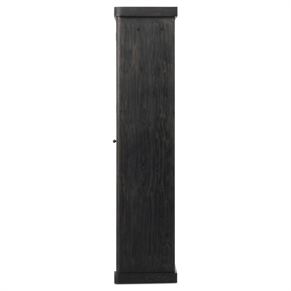 Leopold Rustic Lodge Black Wood Fluted Glass Cabinet|
