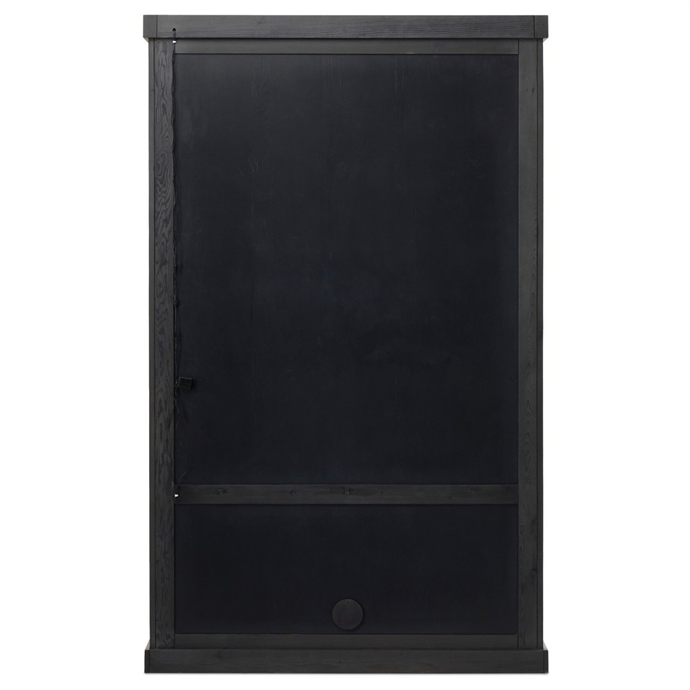 Leopold Rustic Lodge Black Wood Fluted Glass Cabinet|