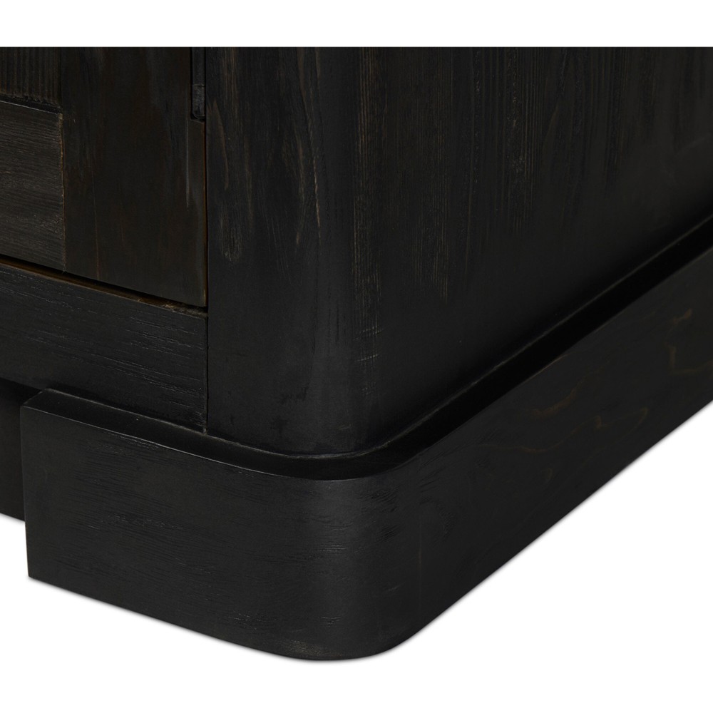 Leopold Rustic Lodge Black Wood Fluted Glass Cabinet|