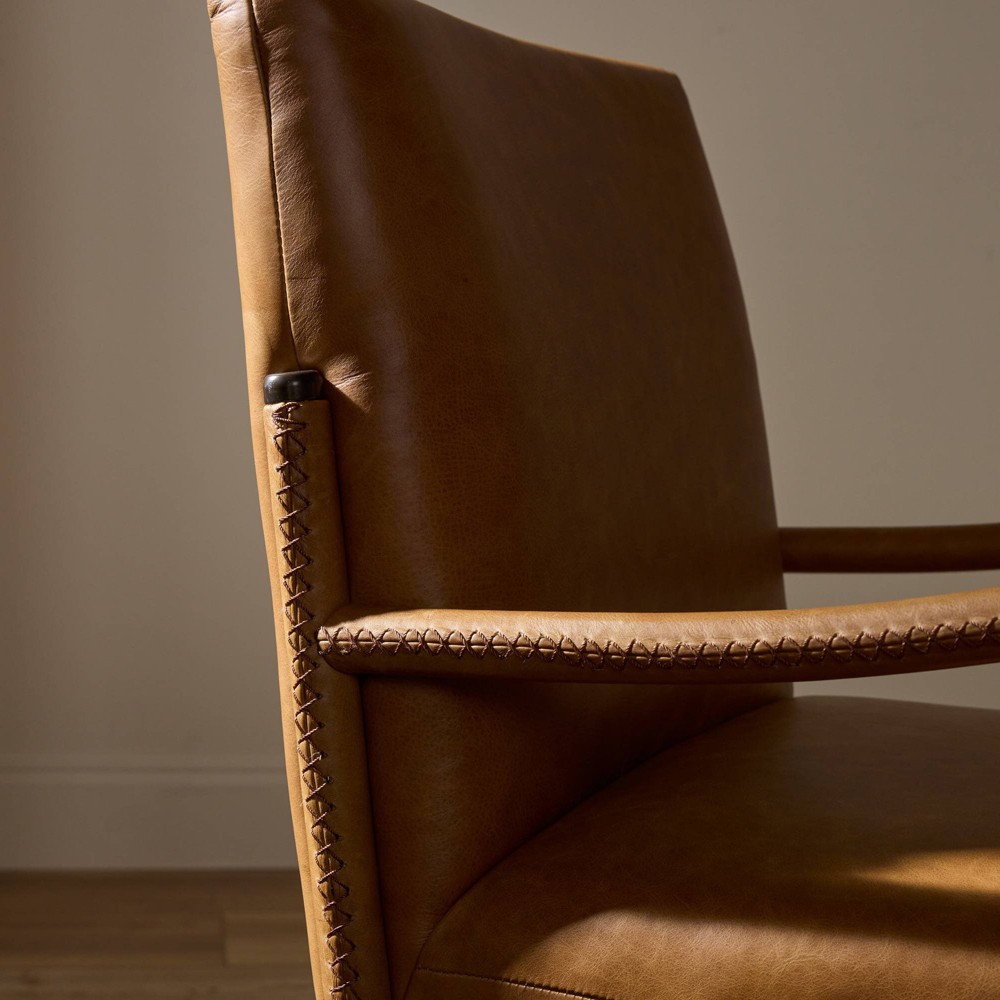 Quill Modern Classic Brown Leather Dining Arm Chair|