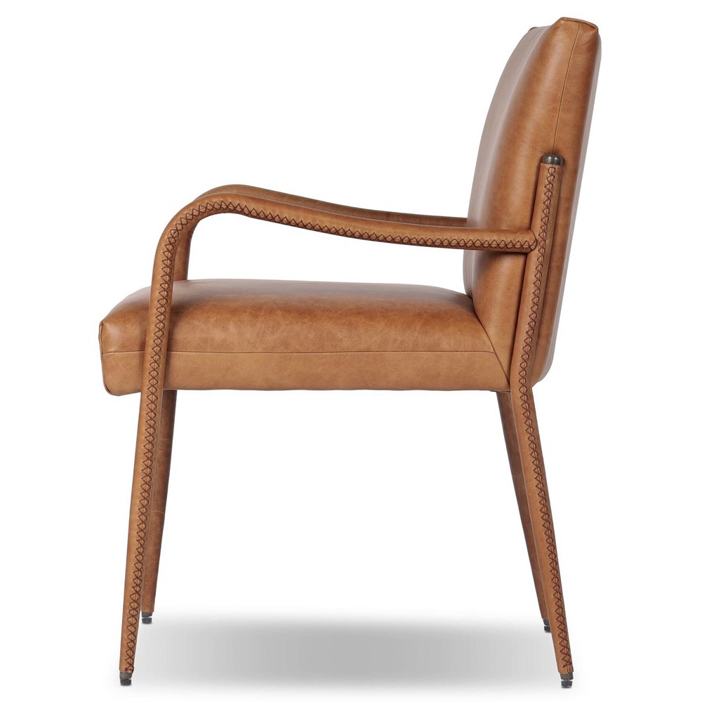 Quill Modern Classic Brown Leather Dining Arm Chair|