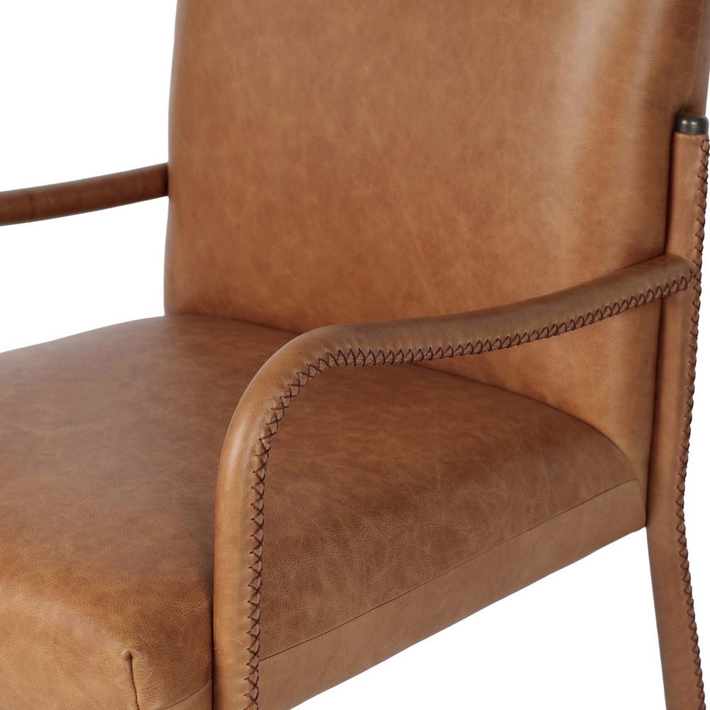 Quill Modern Classic Brown Leather Dining Arm Chair|