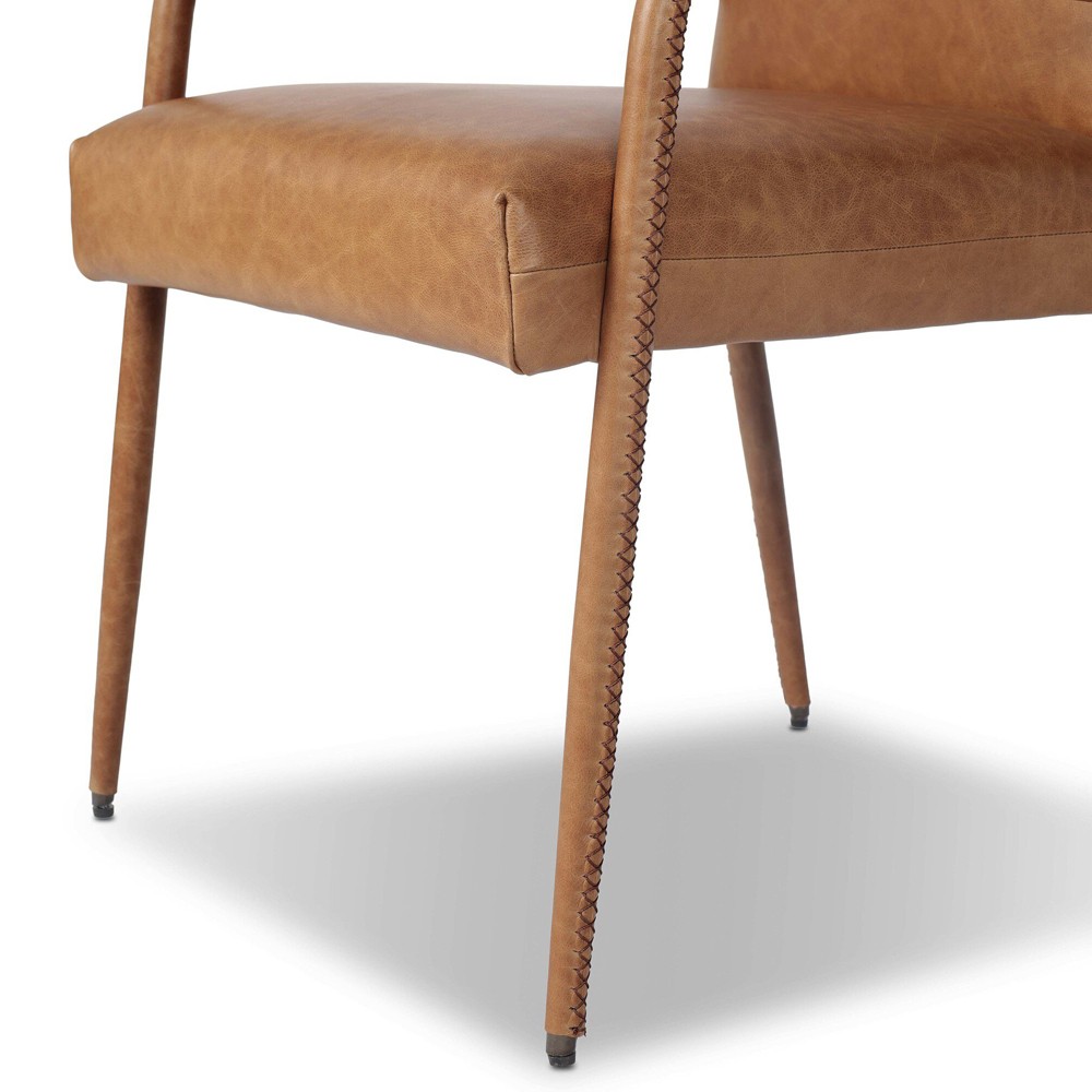 Quill Modern Classic Brown Leather Dining Arm Chair|