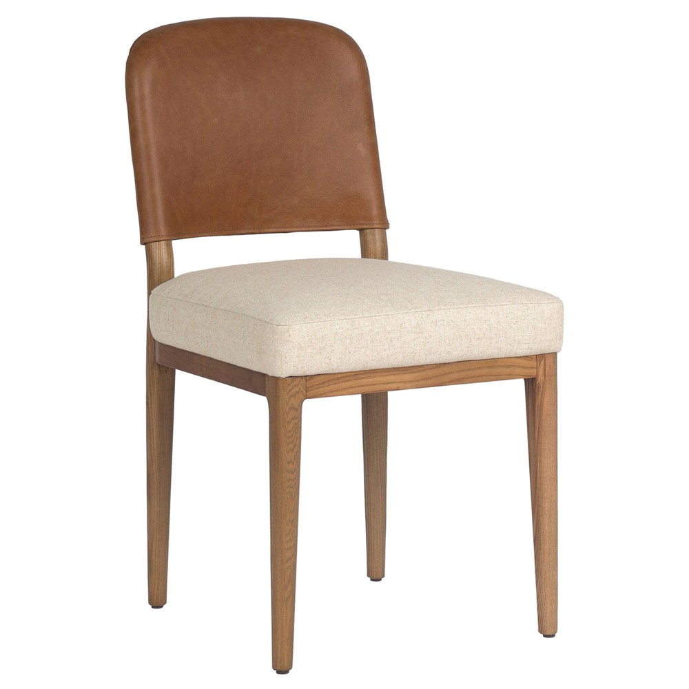 Ryver Modern Classic Brown Leather Beige Performance Dining Chair|