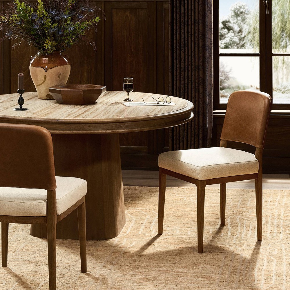 Ryver Modern Classic Brown Leather Beige Performance Dining Chair|