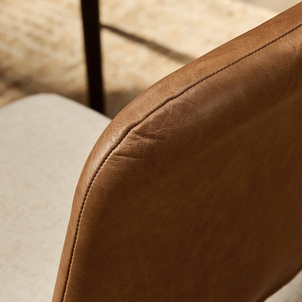 Ryver Modern Classic Brown Leather Beige Performance Dining Chair|