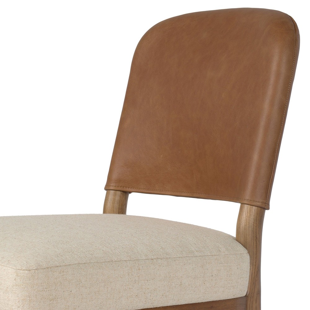 Ryver Modern Classic Brown Leather Beige Performance Dining Chair|