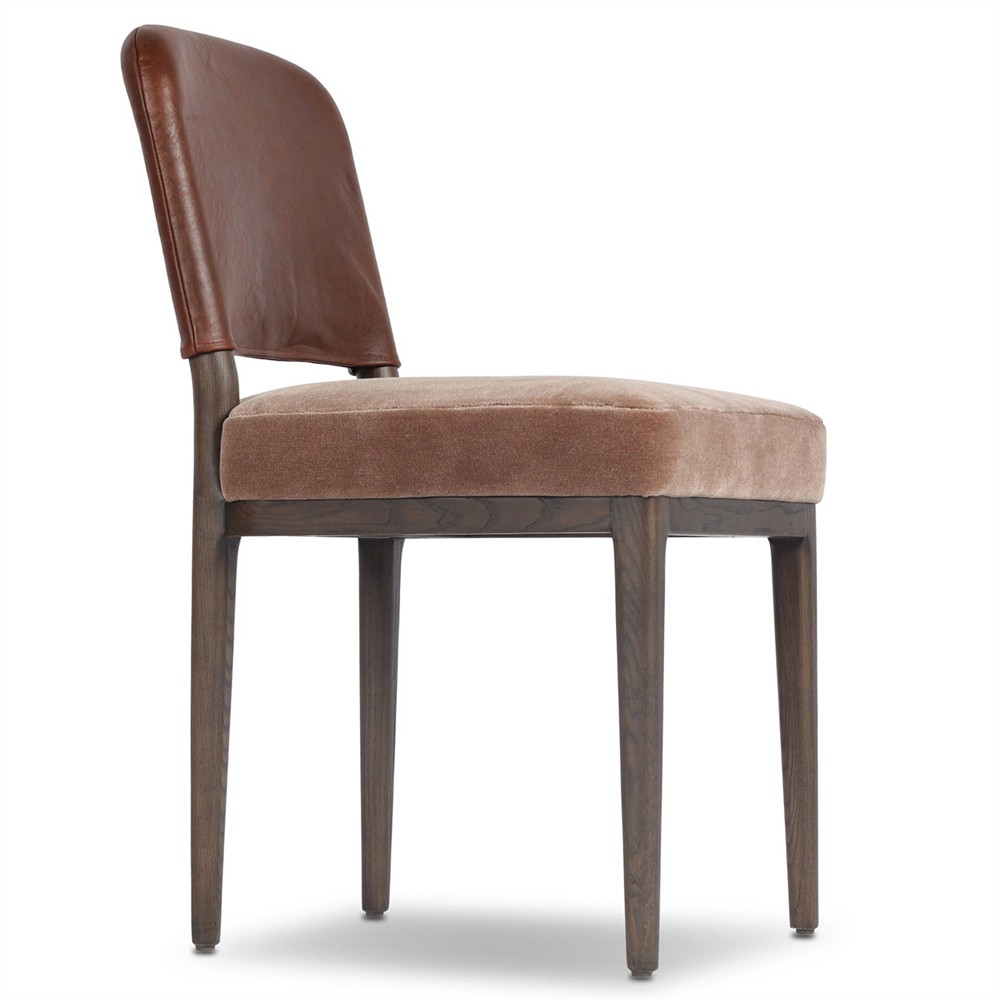 Ryver Modern Classic Brown Velvet Leather Dining Chair|