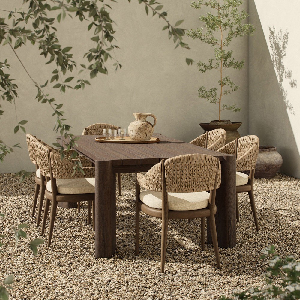 Soho Coastal Beach Brown Teak Rectangular Outdoor Dining Table - 86"|