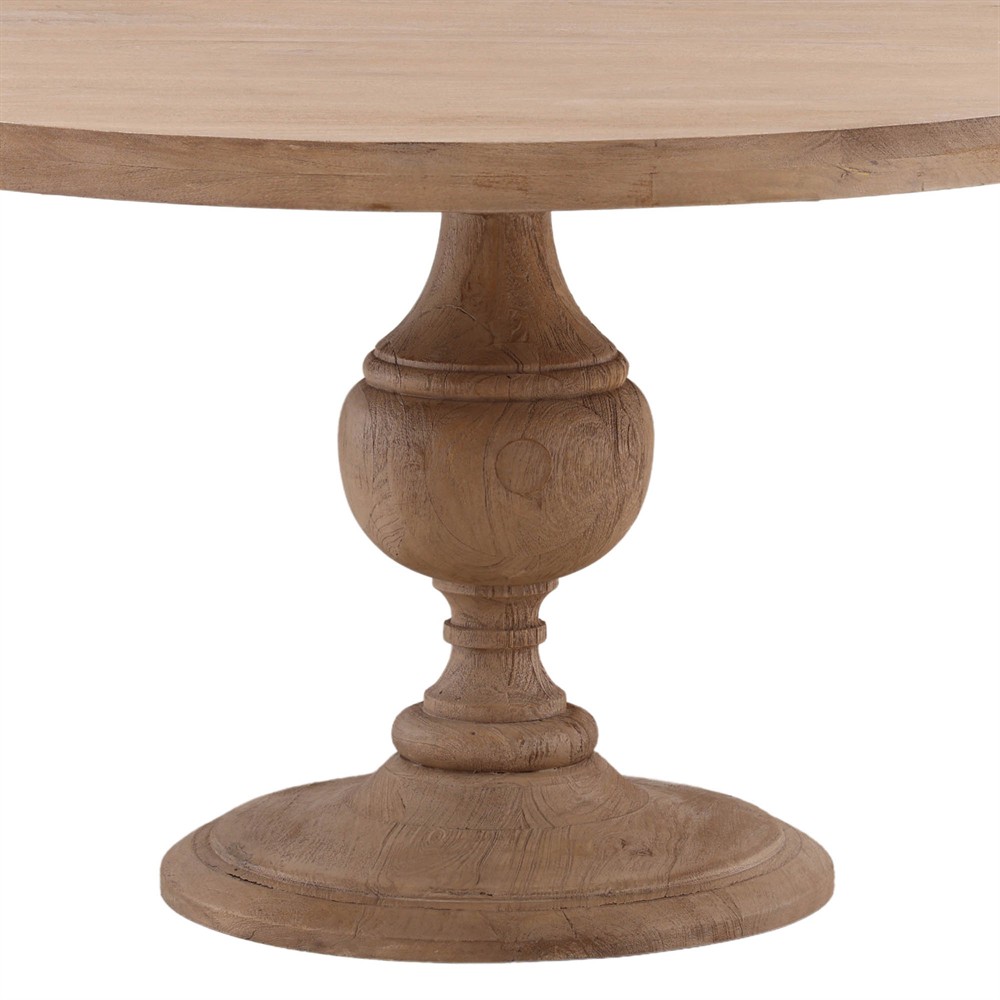 Saphiel Updated Traditional Natural Mango Wood Round Dining Table - 54"|