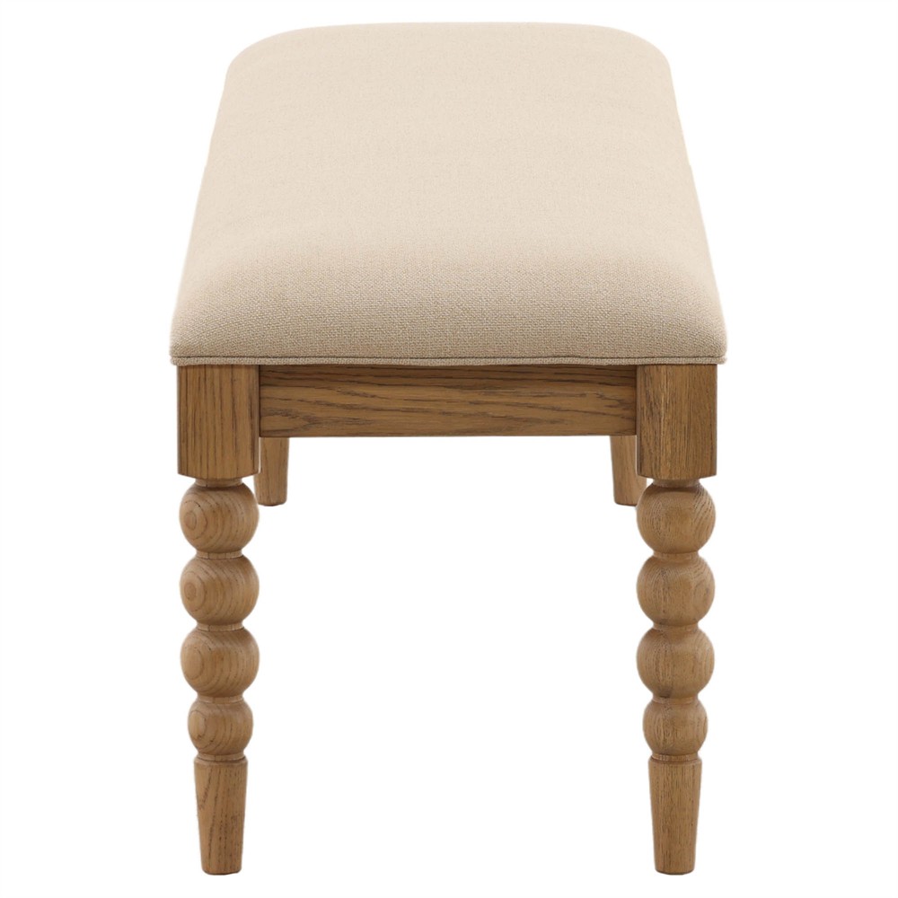 Calypso Updated Traditional Beige Upholstered Natural Oak Bedroom Bench|
